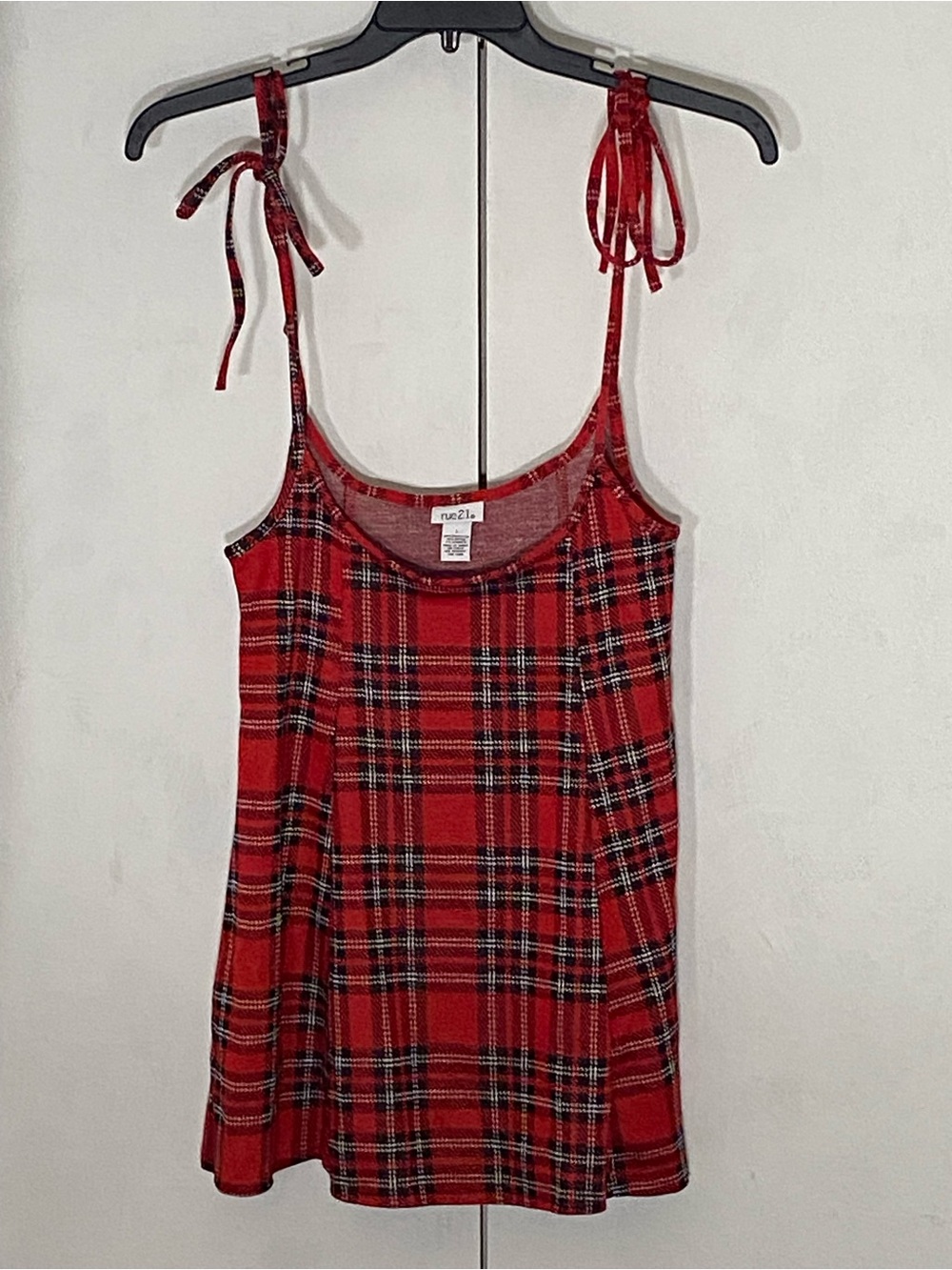 Rue21 Red Plaid Tie-Shoulder Tank